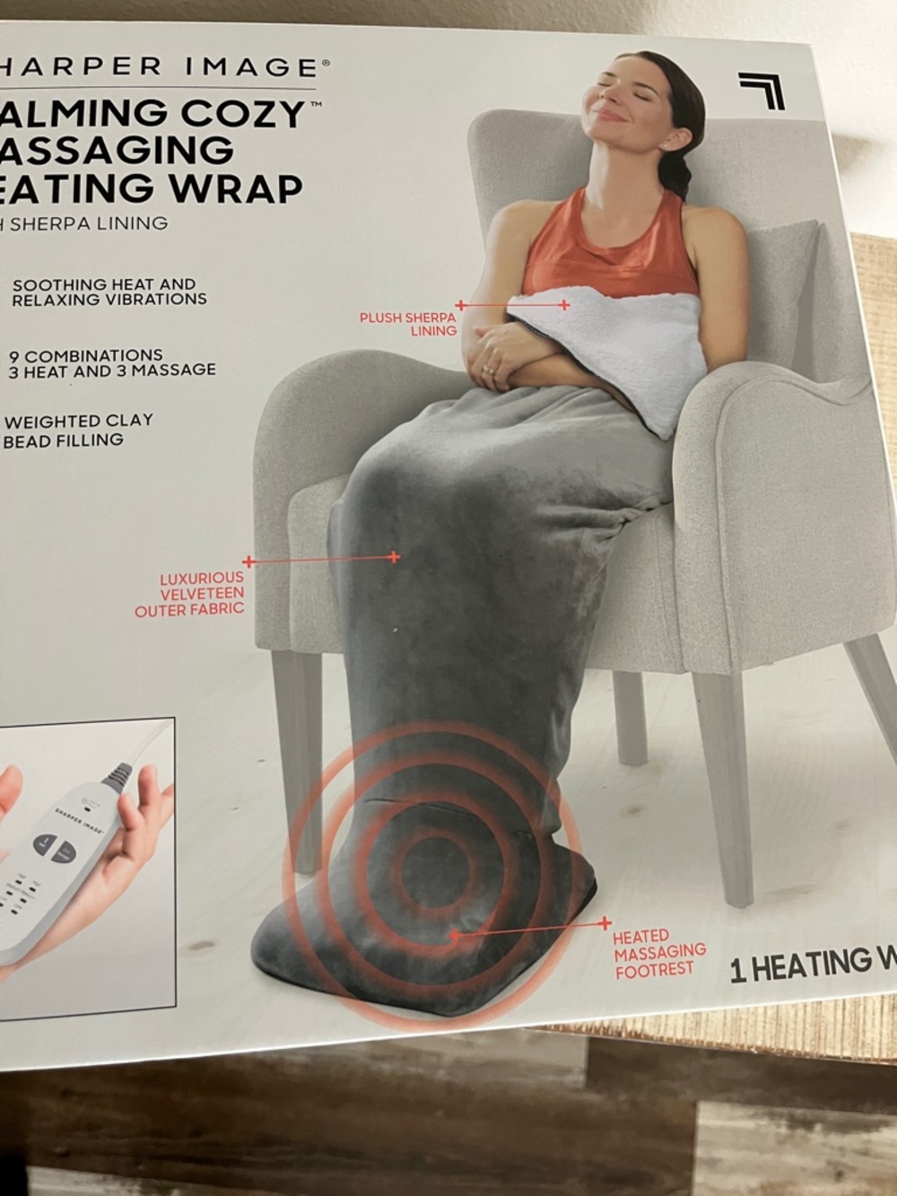 Sharper Image Gray Plush Sherpa Massaging Heating Wrap